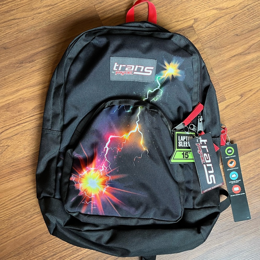NWT JanSport Black Backpack with lightening Accents